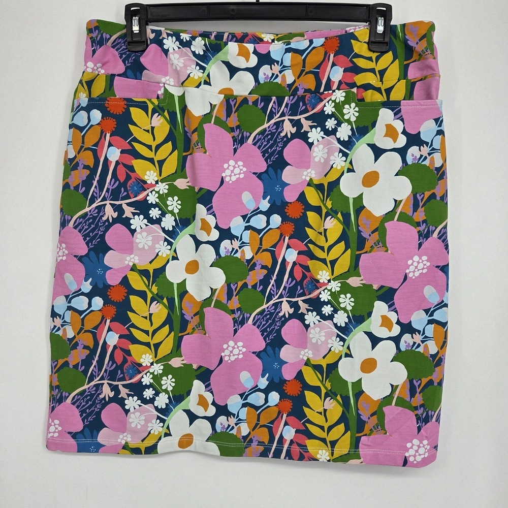 Lesley Evers Retro Floral Print Skirt Whimsical Mod Colorful Art to Wear